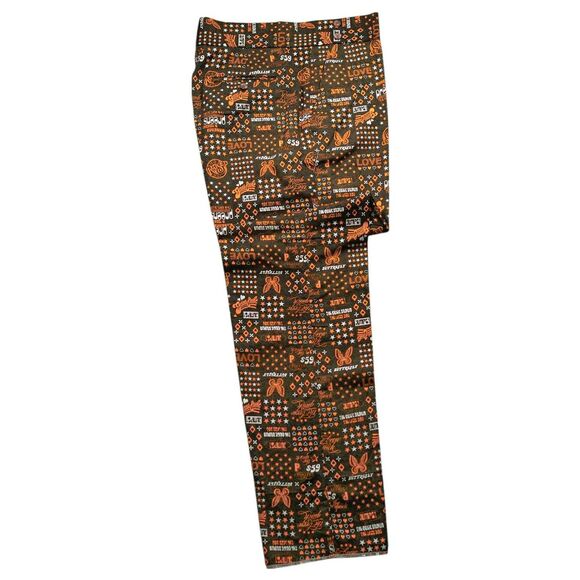 Mens 36 Gurkha Pants Green Orange Graphic Print Flat Front Straight Fit Trousers - Picture 2 of 8